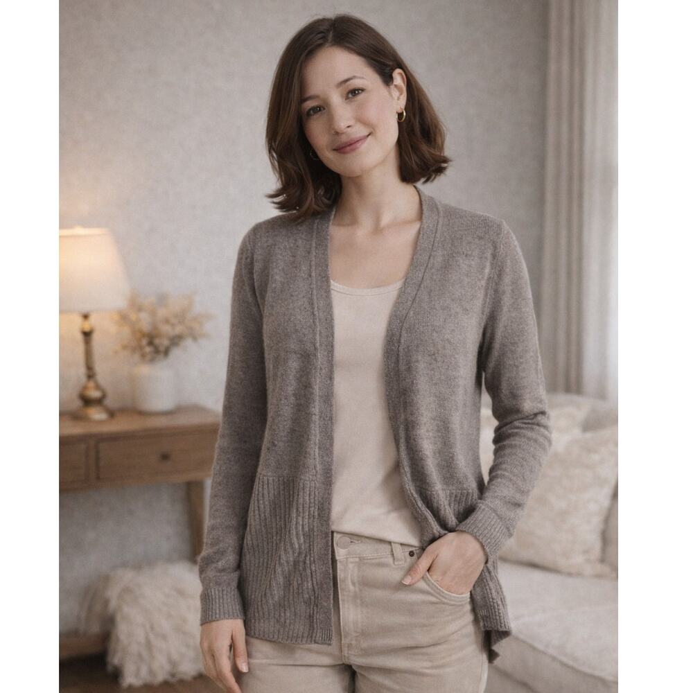 Hampshire Studio Gray Open Front Cardigan S Soft Lightweight Knit Quiet Luxury